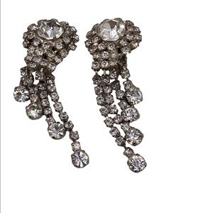 Vintage 1950s Silver Crystal Rhinestone Chandelier Earrings | Designer Unknown